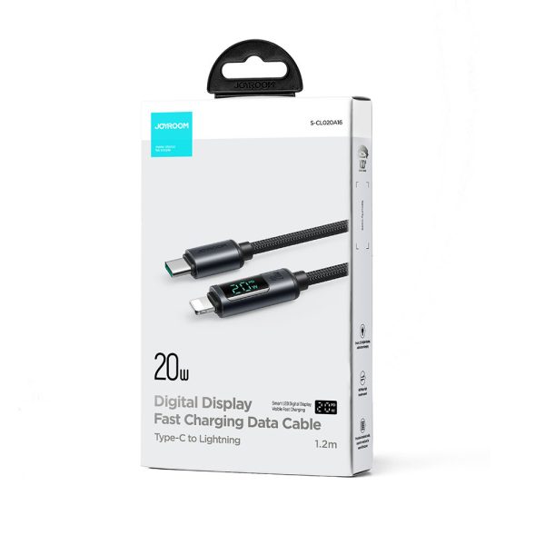 IPhone kabelis ar LED zibens - USB -C 2,4A 1,2m melns displejs