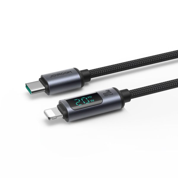 IPhone kabelis ar LED zibens - USB -C 2,4A 1,2m melns displejs