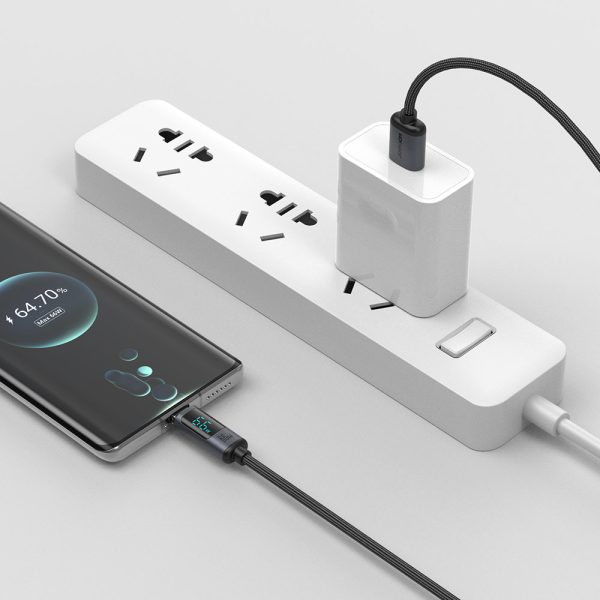 Kabelis Kabelis ar USB-C LED displeju-USB-A 66W 1,2m melns
