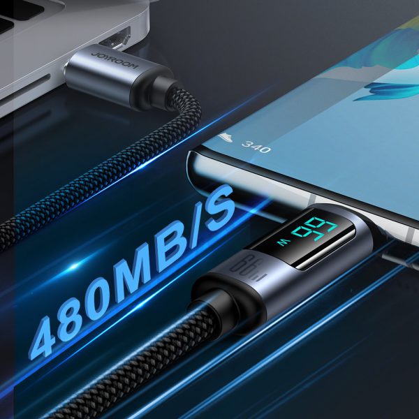 Kabelis Kabelis ar USB-C LED displeju-USB-A 66W 1,2m melns