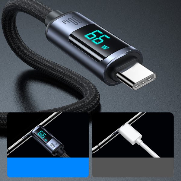 Kabelis Kabelis ar USB-C LED displeju-USB-A 66W 1,2m melns