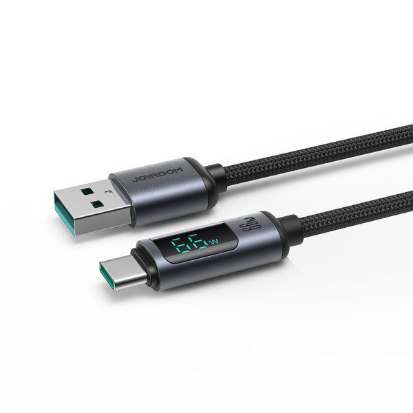 Kabelis Kabelis ar USB-C LED displeju-USB-A 66W 1,2m melns