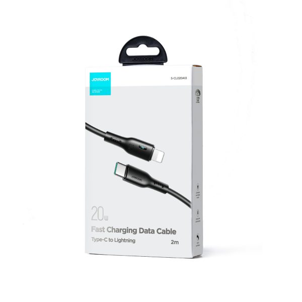 IPhone kabelis ar LED USB -C - Lightning 20W 2m melns indikators