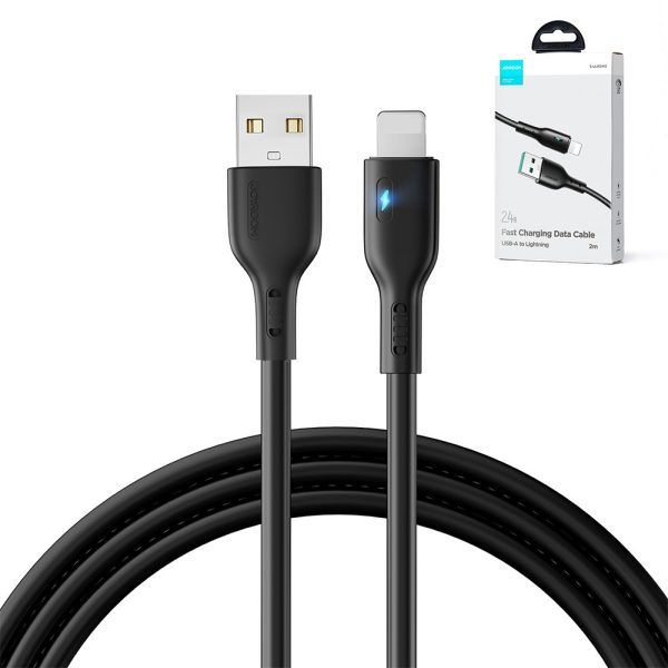IPhone kabelis ar LED USB - zibens 2,4A 2m melns