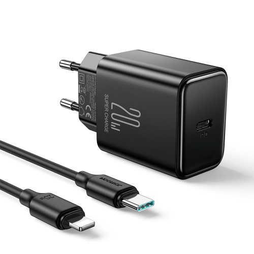 USB-C 20W PD tīkla lādētājs ar iPhone Lightning melnu kabeli