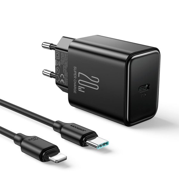 USB-C 20W PD tīkla lādētājs ar iPhone Lightning melnu kabeli