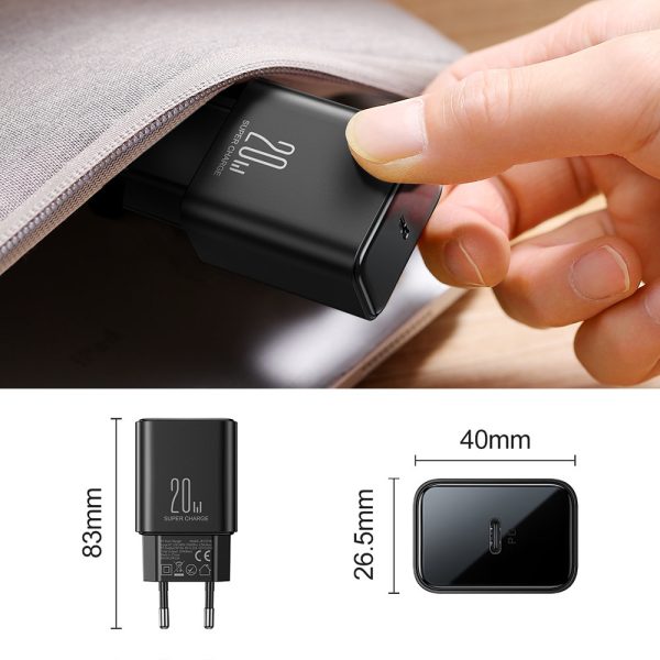 USB-C 20W PD tīkla lādētājs ar iPhone Lightning melnu kabeli