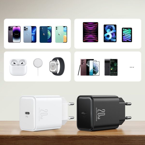 USB-C 20W PD tīkla lādētājs ar iPhone Lightning melnu kabeli