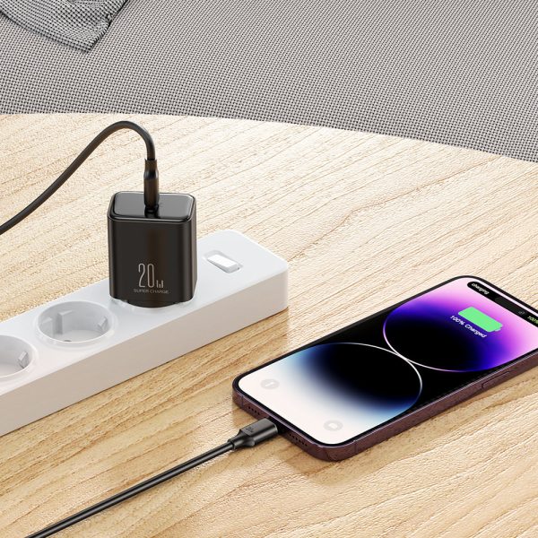 USB-C 20W PD tīkla lādētājs ar iPhone Lightning melnu kabeli
