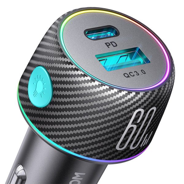 Automašīnas lādētājs 60W PD USB-C USB-A Black