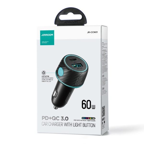 Automašīnas lādētājs 60W PD USB-C USB-A Black