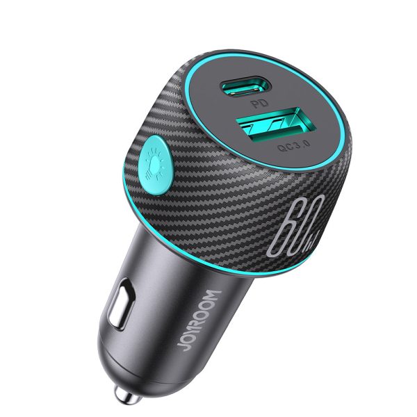 Automašīnas lādētājs 60W PD USB-C USB-A Black