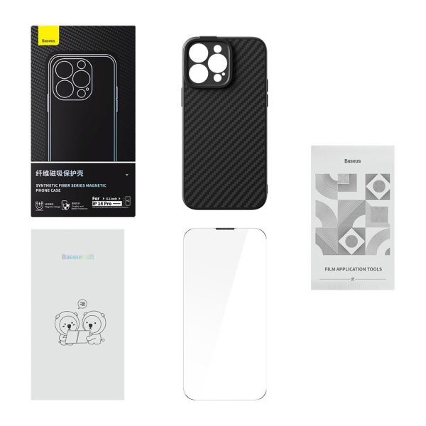 Bruņots korpuss iPhone 14 Pro Max MagSafe + Sintētiskā šķiedra Melns rūdīts stikls