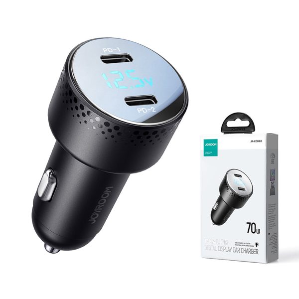 Automašīnu lādētājs ar 2x USB-C 70W LED displeju