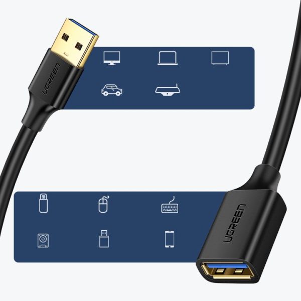 USB 3,0 1m melna kabeļa kabeļa pagarinājuma kabelis