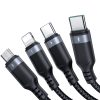 4in1 USB-A Cable-2x USB-C iphone zibens microusb 1,2m melns