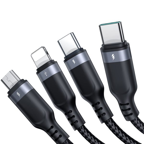 4in1 USB-A Cable-2x USB-C iphone zibens microusb 1,2m melns