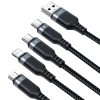 4in1 USB-A Cable-2x USB-C iphone zibens microusb 1,2m melns