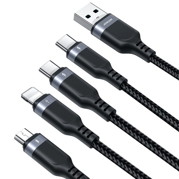 4in1 USB-A Cable-2x USB-C iphone zibens microusb 1,2m melns