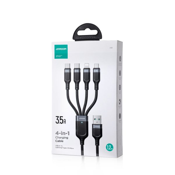 4in1 USB-A Cable-2x USB-C iphone zibens microusb 1,2m melns