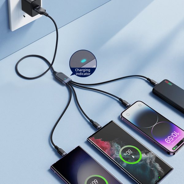4in1 USB-A Cable-2x USB-C iphone zibens microusb 1,2m melns