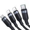 4in1 USB-A Cable-USB-C 2x iPhone zibens microUSB 1,2m melns