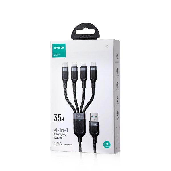 4in1 USB-A Cable-USB-C 2x iPhone zibens microUSB 1,2m melns