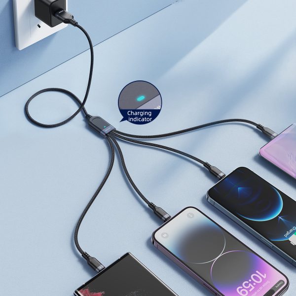 4in1 USB-A Cable-USB-C 2x iPhone zibens microUSB 1,2m melns