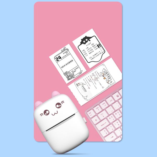 Mini Cat termiskais printeris etiķetēm Lejupielādējiet no Bluetooth Fun Print Pink Phone