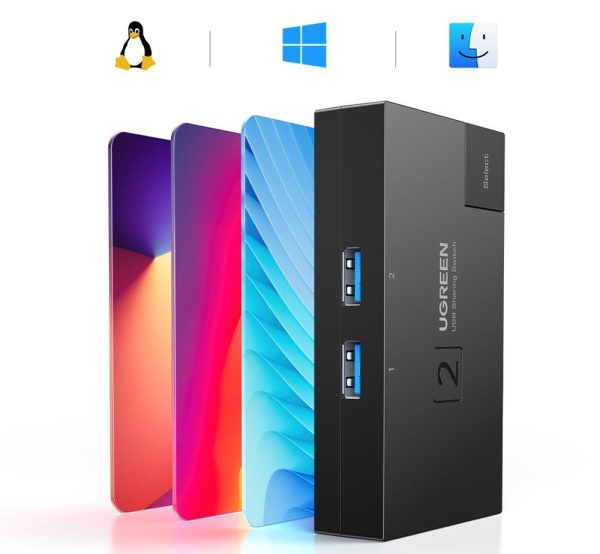 Pārslēdziet USB 3.0 divu slēdzi diviem melniem datoriem