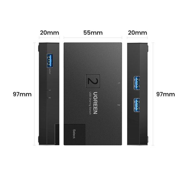 Pārslēdziet USB 3.0 divu slēdzi diviem melniem datoriem