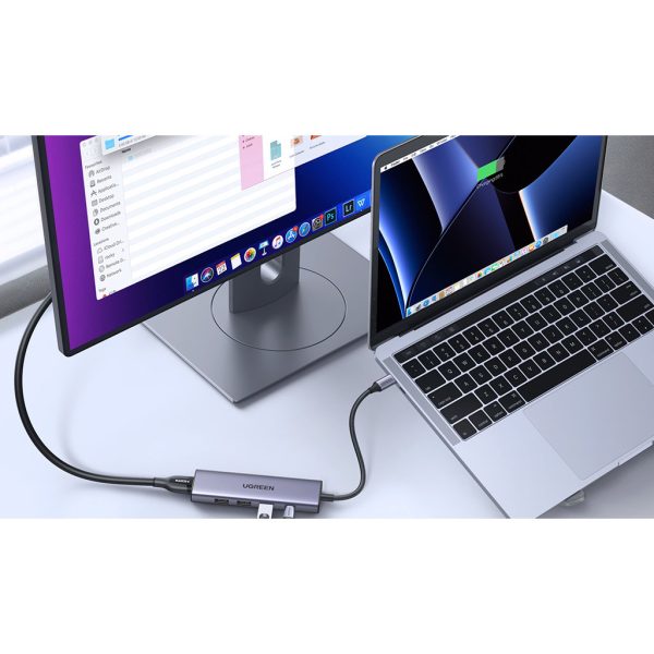 5in1 daudzfunkcionāls centrmezgls USB-C 3X USB-A HDMI 4K PD 100W pelēkais adapteris