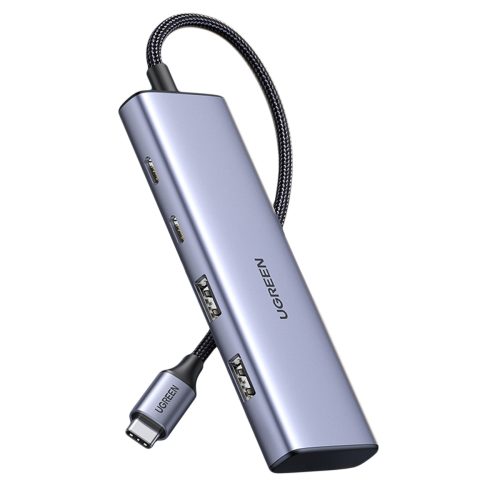 Hub USB-C porta adapteris-2x USB-A 2x USB-C 20cm pelēks