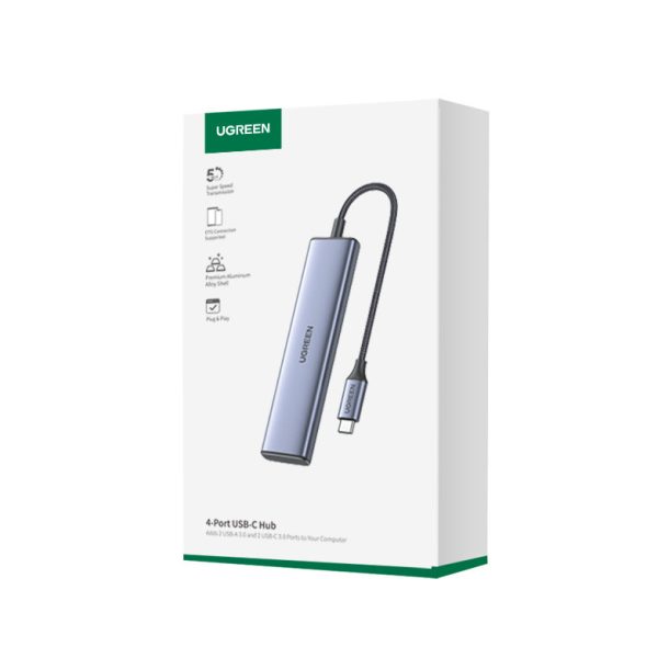 Hub USB-C porta adapteris-2x USB-A 2x USB-C 20cm pelēks