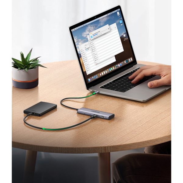 Hub USB-C porta adapteris-2x USB-A 2x USB-C 20cm pelēks