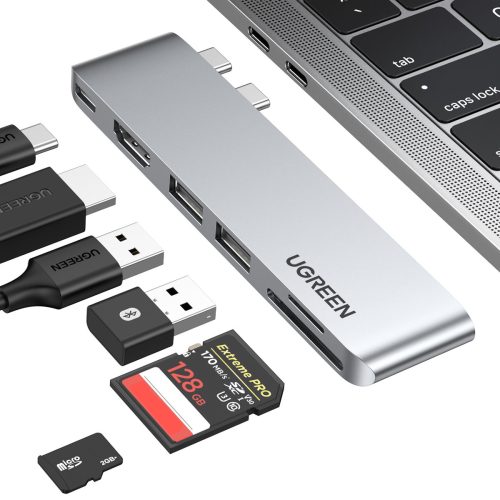 Hub MacBook Air Pro 2X USB-C HDMI 2X USB 3.0 SD TF PD PD Pelēkais kolektors