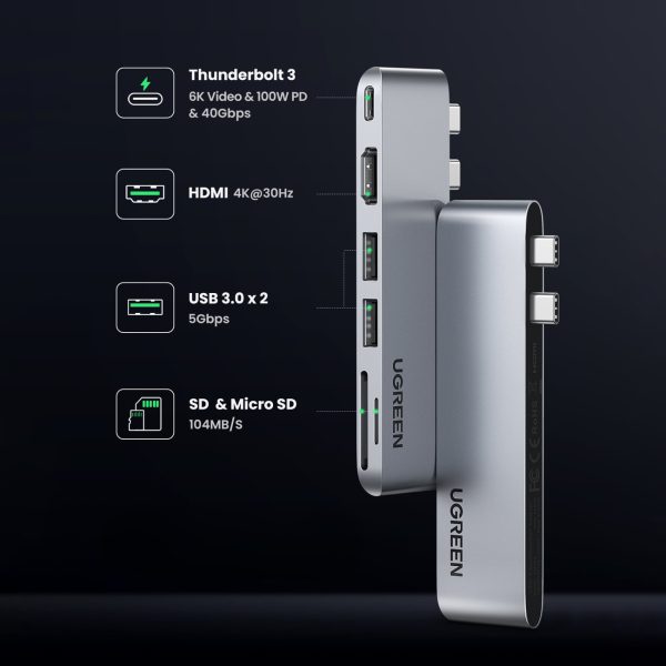 Hub MacBook Air Pro 2X USB-C HDMI 2X USB 3.0 SD TF PD PD Pelēkais kolektors