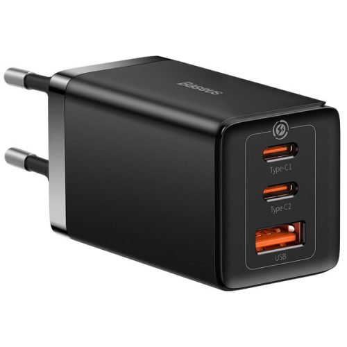 Ātrs GAN 2X USB-C 65W GAN lādētājs + USB-C kabelis melns