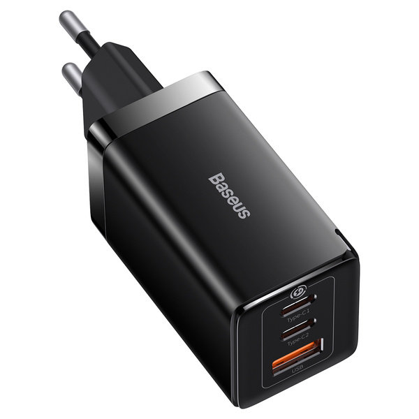 Ātrs GAN 2X USB-C 65W GAN lādētājs + USB-C kabelis melns
