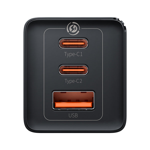 Ātrs GAN 2X USB-C 65W GAN lādētājs + USB-C kabelis melns