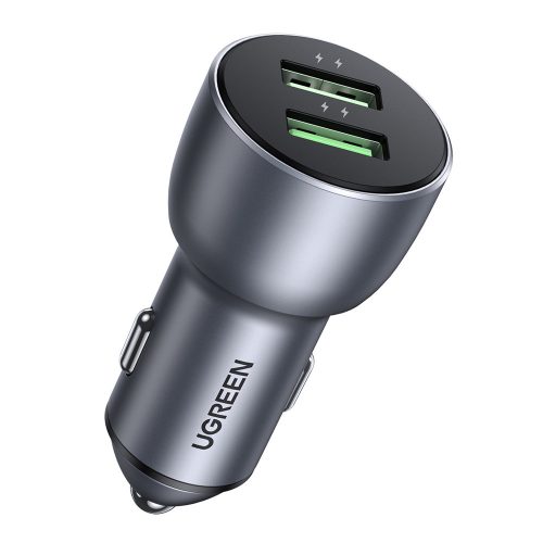 Ātrās automašīnas lādētājs 2X USB 36W ātrās uzlādes SCP FCP AFC pelēkā krāsā