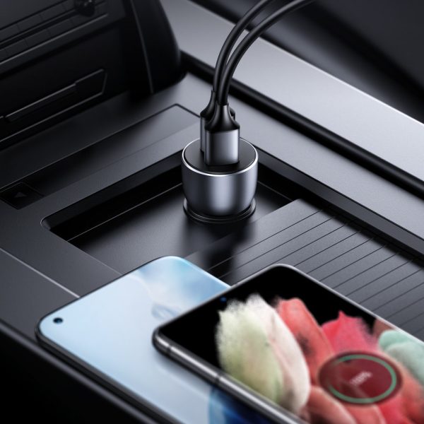 Ātrās automašīnas lādētājs 2X USB 36W ātrās uzlādes SCP FCP AFC pelēkā krāsā