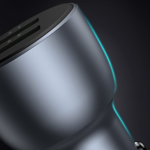 Ātrās automašīnas lādētājs 2X USB 36W ātrās uzlādes SCP FCP AFC pelēkā krāsā
