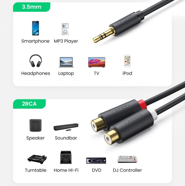 Kabeļa kabeļa audio adaptera ligzda 3,5 mm vīrieši - 2x sieviešu RCA 0,25 m pelēks