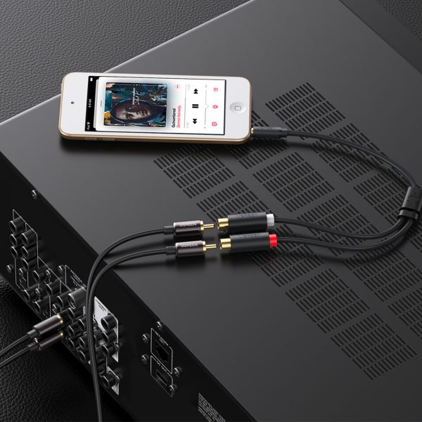 Kabeļa kabeļa audio adaptera ligzda 3,5 mm vīrieši - 2x sieviešu RCA 0,25 m pelēks
