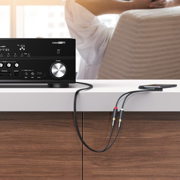 Kabeļa kabeļa audio adaptera ligzda 3,5 mm vīrieši - 2x sieviešu RCA 0,25 m pelēks