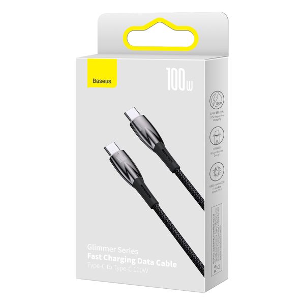 Izturīgs elastīgs kabelis ātrai USB-C 100W 1M melnai uzlādēšanai