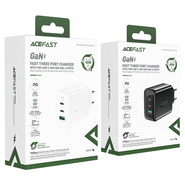 Ātrs GAN 2X USB-C GAN Charger PD QC4+ 65W Black