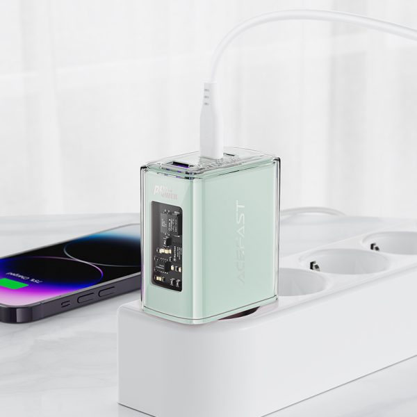 GAN 65W tīkla lādētājs 3 porti 1X USB 2X USB-C PURPLE