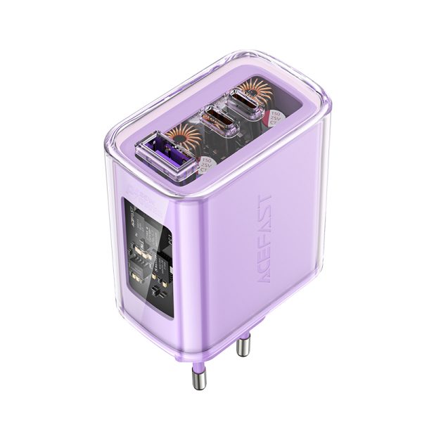 GAN 65W tīkla lādētājs 3 porti 1X USB 2X USB-C PURPLE